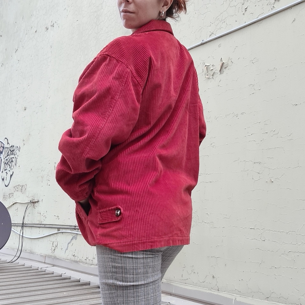 Red corduroy jacket with plaid lining - Picture 6 of 15
